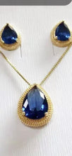 Load image into Gallery viewer, This a beautiful Necklace and Earrings set. It&#39;s 18K Gold Plated with Lab Grown Sapphire. Gift Ready. 
