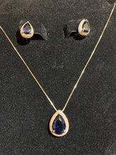 Load image into Gallery viewer, This a beautiful Necklace and Earrings set. It&#39;s 18K Gold Plated with Lab Grown Sapphire. Gift Ready. 
