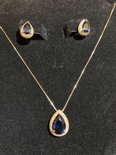 This a beautiful Necklace and Earrings set. It's 18K Gold Plated with Lab Grown Sapphire. Gift Ready. 